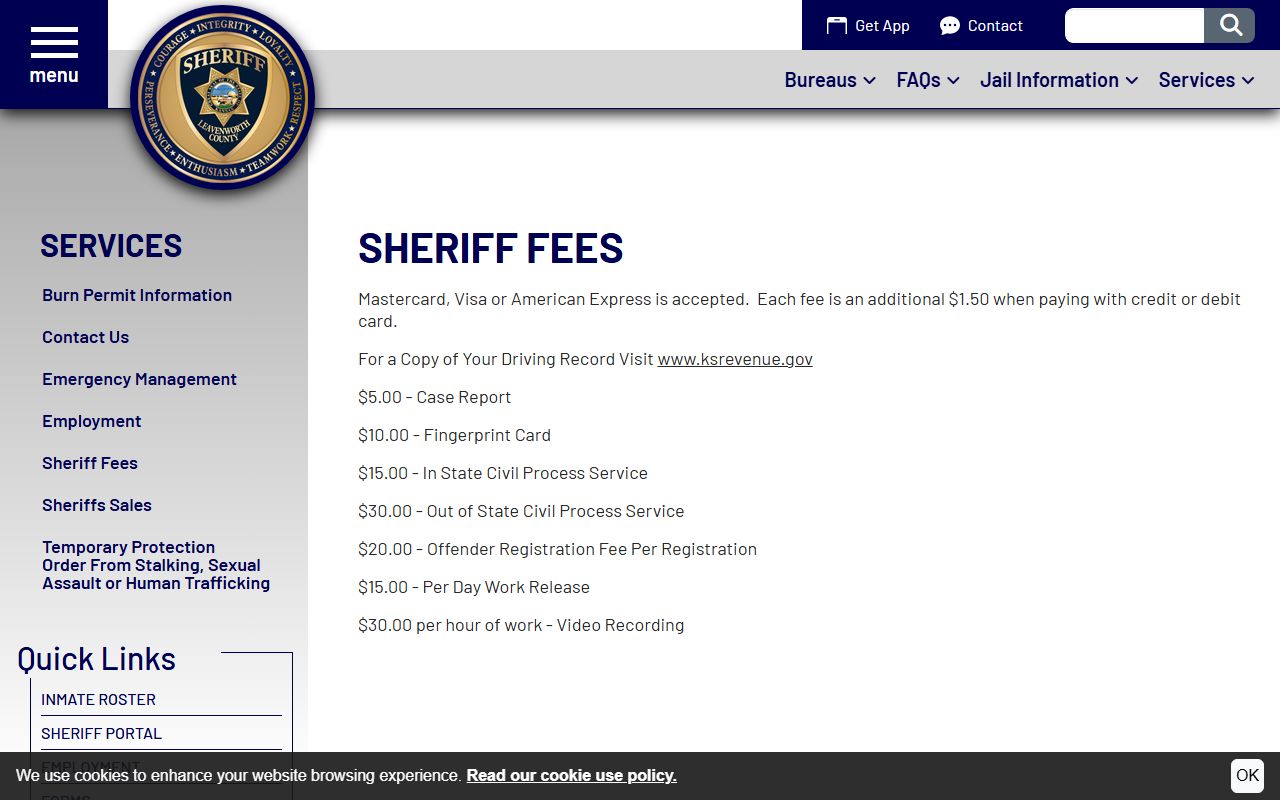 Leavenworth County arrest records and court charges Sheriff records and service fees