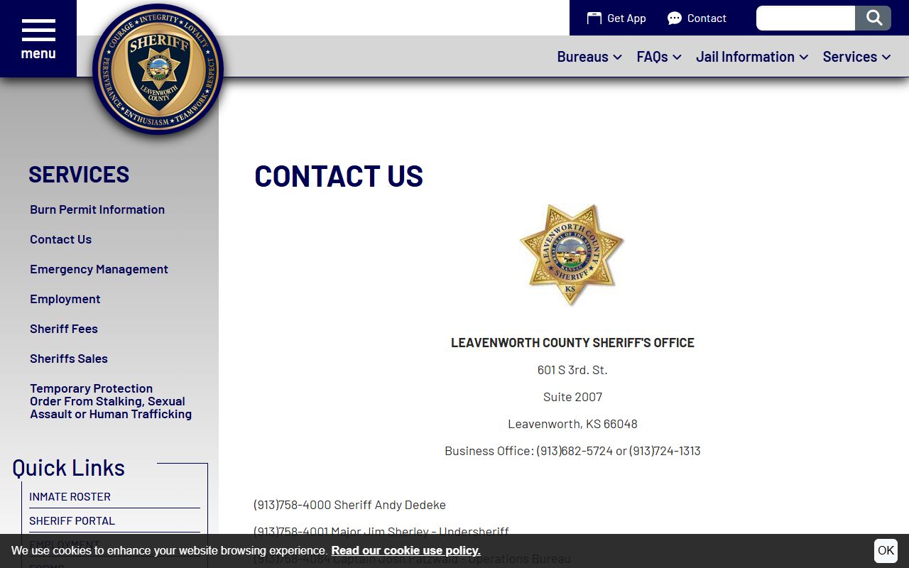 Leavenworth County arrest records and court charges Sheriff contact page
