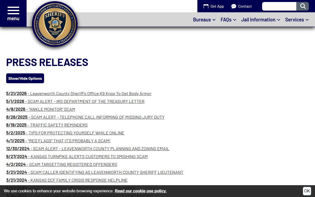 Leavenworth County arrest records and court charges Sheriff press releases