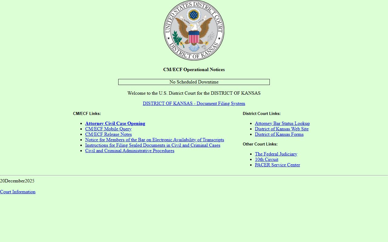 Leavenworth County court dockets District of Kansas CM ECF access
