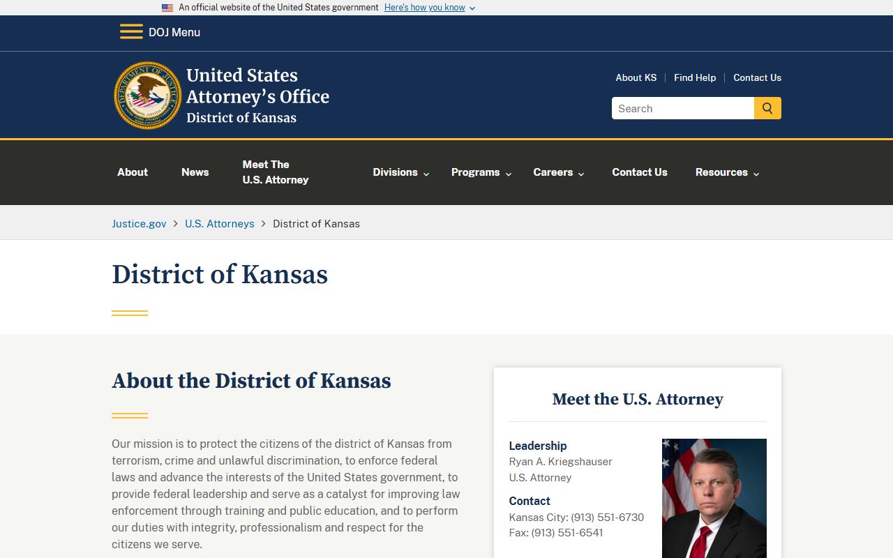 Leavenworth County criminal court records U.S. Attorney's Office District of Kansas
