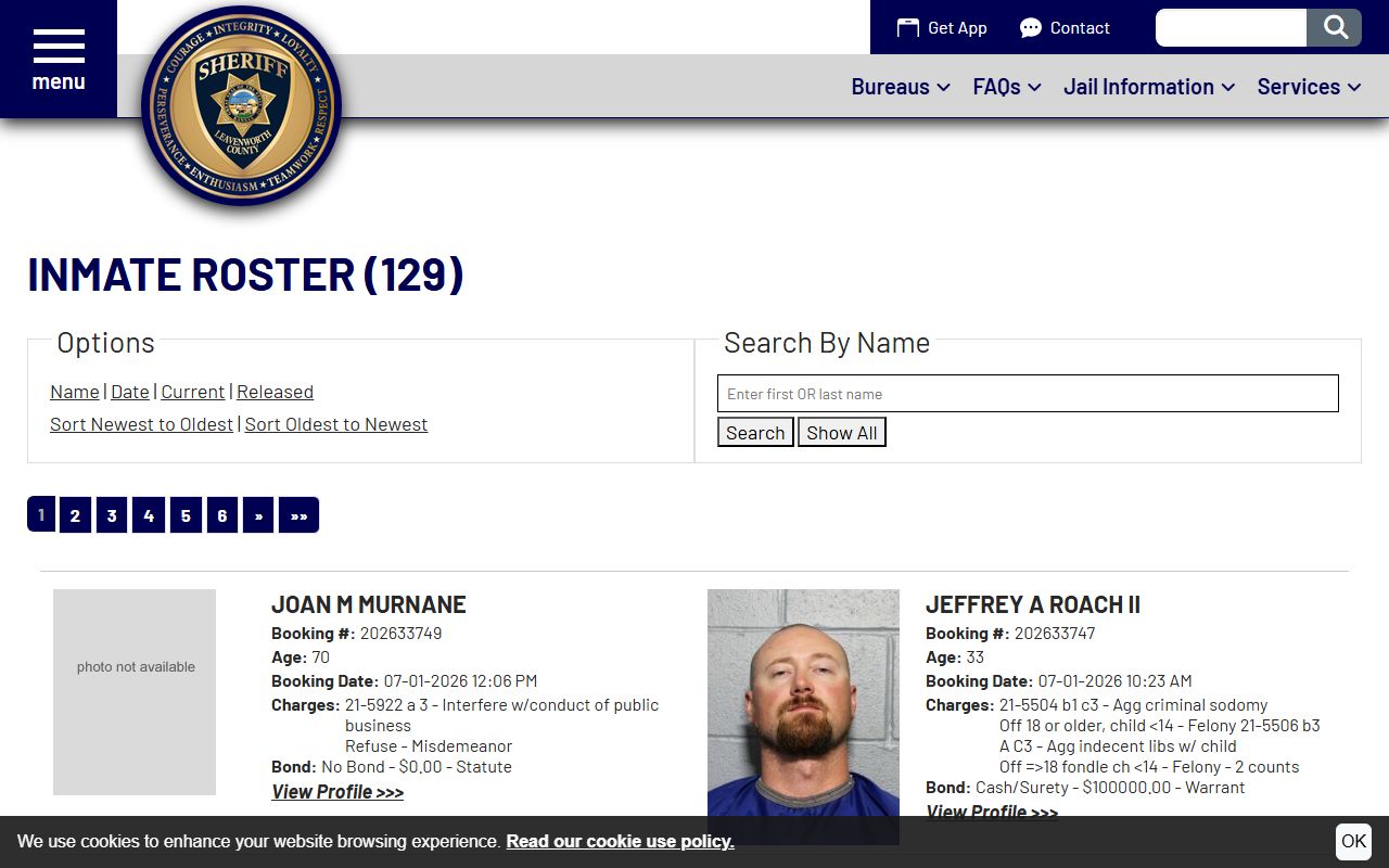 Leavenworth County inmate search current jail roster