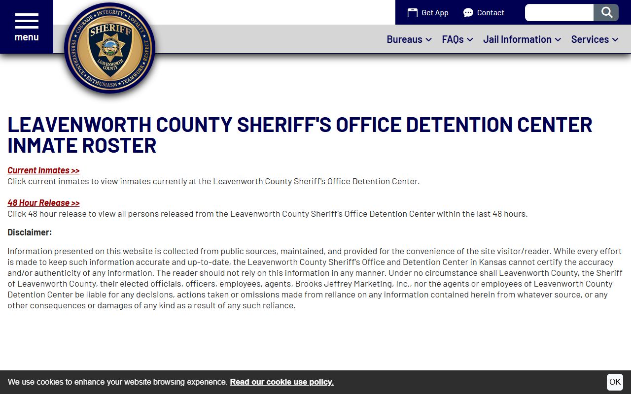 Leavenworth County inmate roster disclaimer records limits