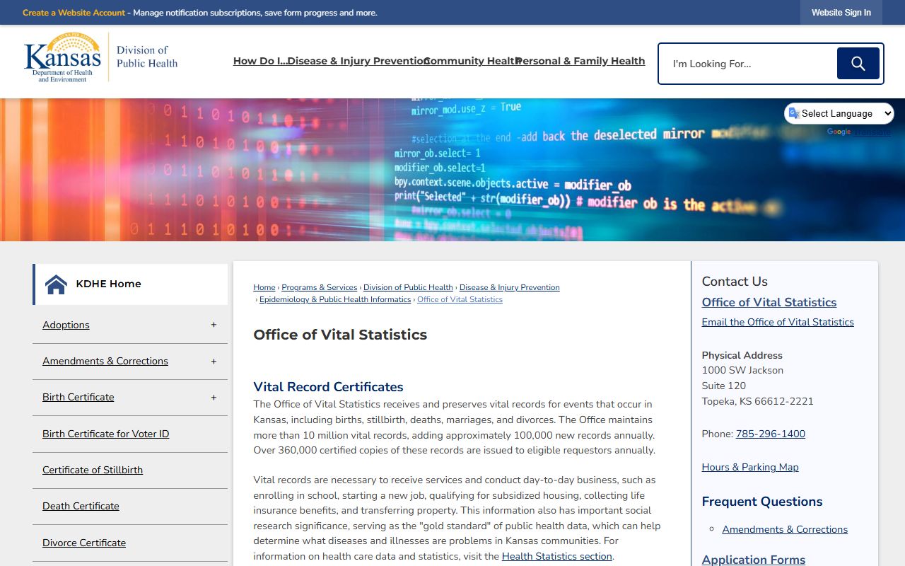 Leavenworth County marriage records KDHE vital statistics page