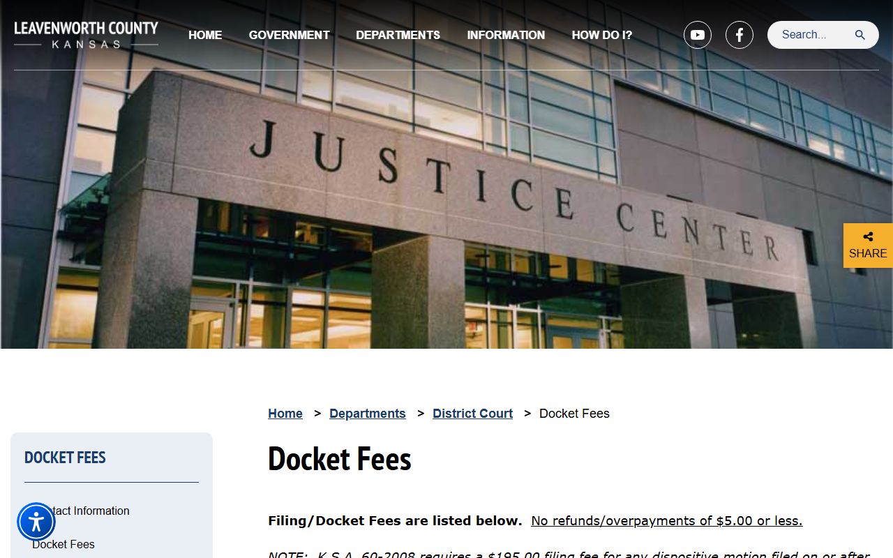 Leavenworth County probate records District Court fee schedule