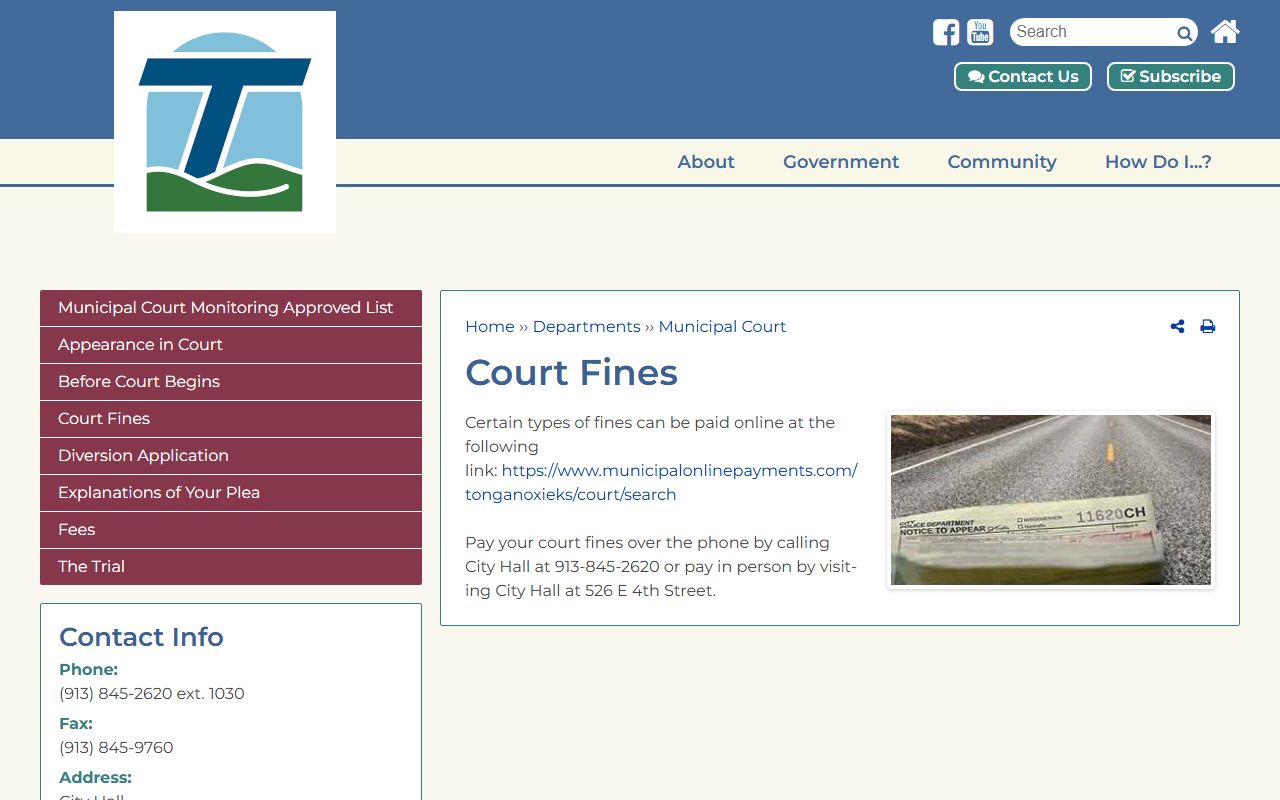 Leavenworth County traffic court records Tonganoxie court fines