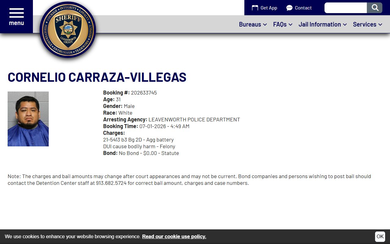 Leavenworth County warrant record inmate profile fields